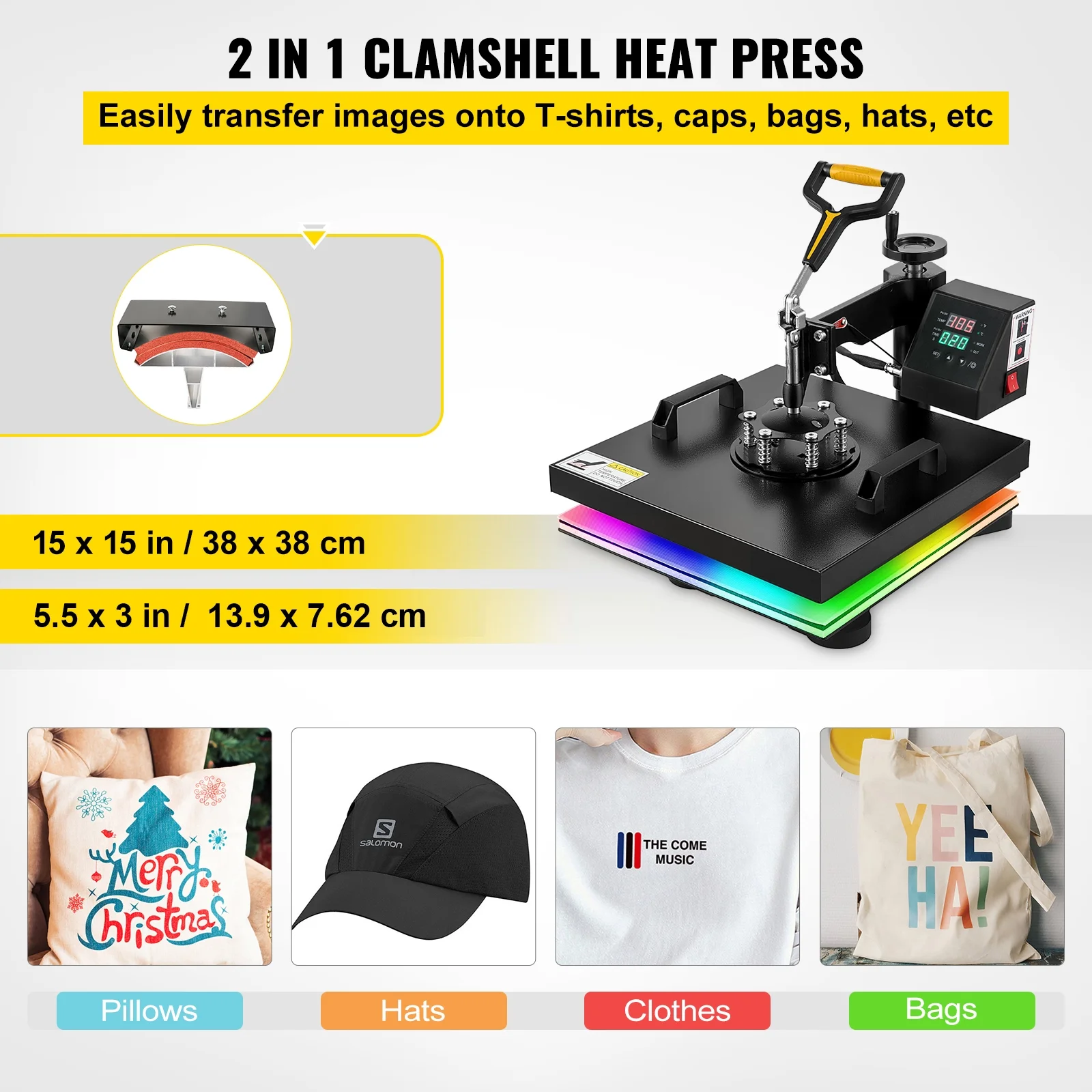 BENTISM Heat Press Machine 2In1 10x12in Sublimation Print Transfer DIY T-shirt Cap