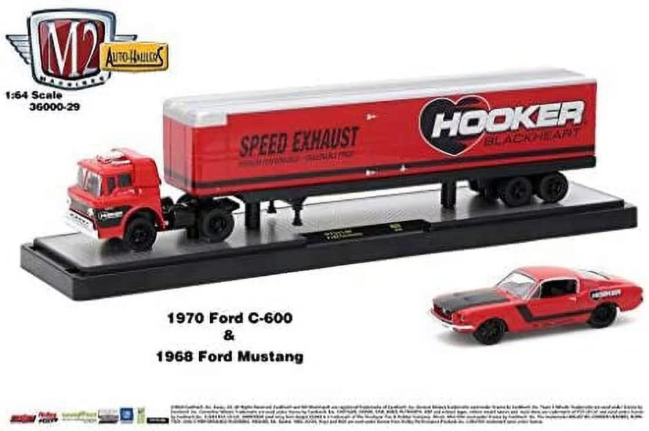 M2 Machines Auto Hauler 29 1970 Ford C-600 - Red and Black and 1968 Ford Mustang