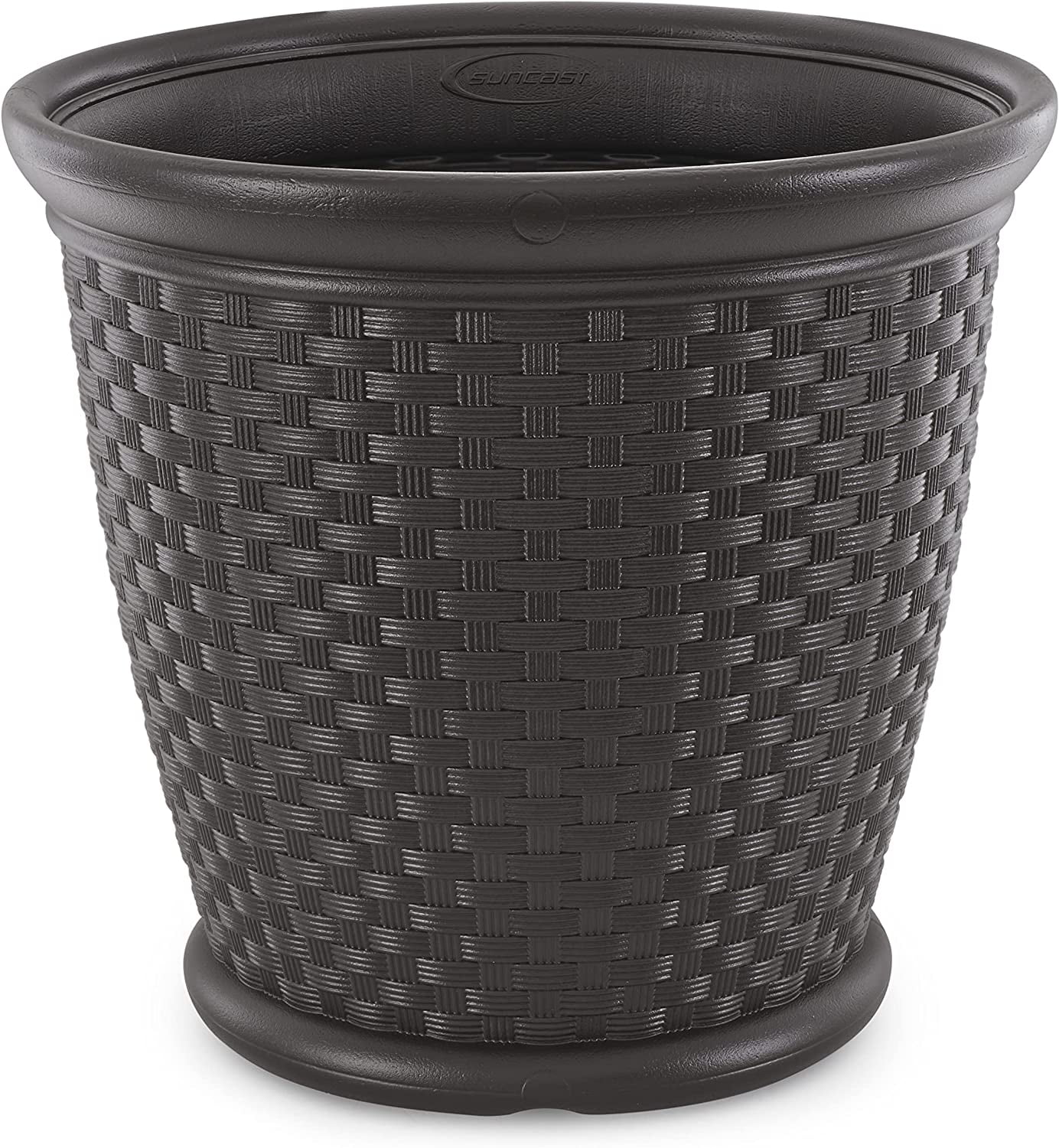 Sonora 22 Inch Plastic Wicker Indoor or Outdoor Decorative Garden Flower Planter for Entryways, Porch, and Backyard Patios, Dark Brown