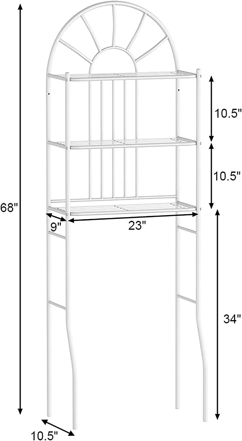 3 Tier Over Toilet Storage Rack Bathroom Organizer with Metal Shelf Modern Contemporary Iron Powder Coated