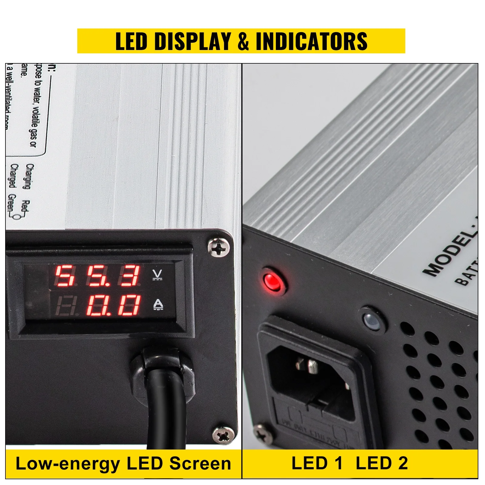 BENTISM Golf Cart Battery Charger48V Club Car Charger 15A Golf Cart Electric Charger 3 Pin Plug Round / LED Club Car Battery Charger Aluminum Shell Power Wise Golf Cart Battery Charger