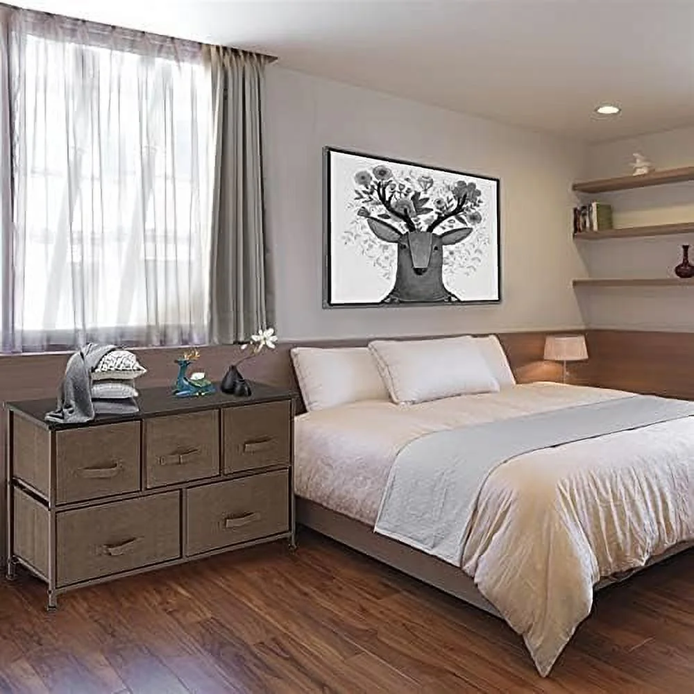 WTYNKAE 5 Drawer Dresser Organizer  Fabric Dresser  Tower  2-Tier Wide Closet Dresser  Multi-use Organizer Unit for Closets  Bedroom  Dorm Room  Living Room  Hallway  Linen/Natural