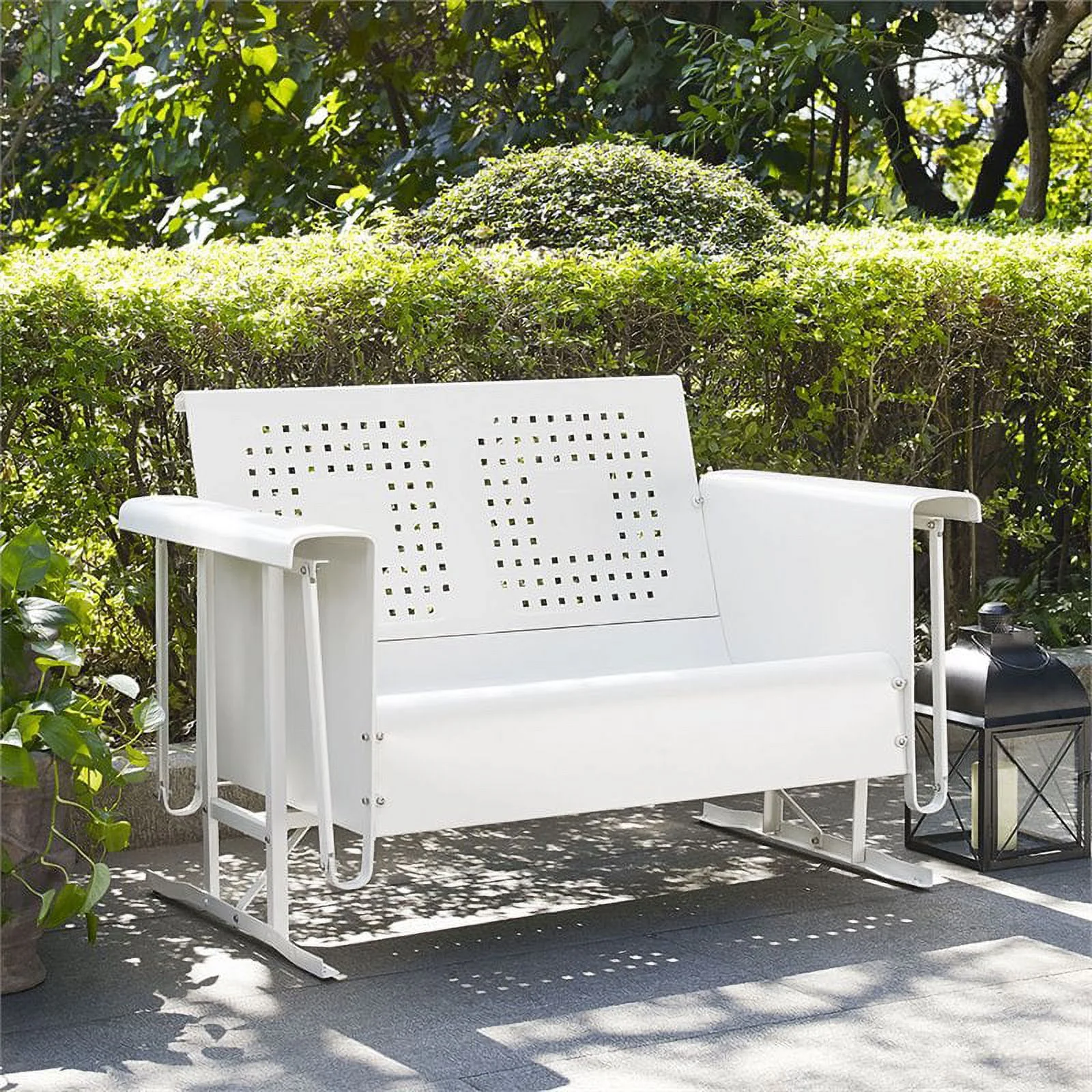 Afuera Living Metal Gliding Patio Loveseat w/ Rocking Mechanism in White