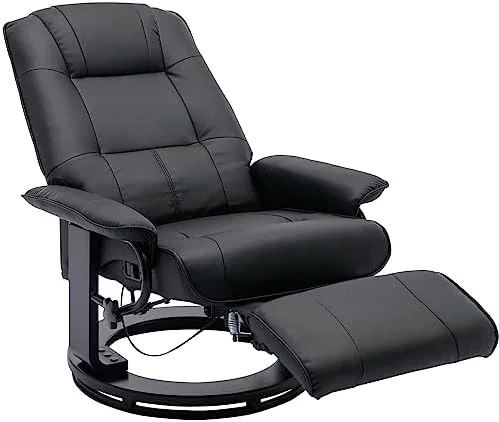 HOOMHIBIU Swivel Recliner Chair Faux Leather Manual Lounge Chair Adjustable Footrest and Backrest Reclining Chair with Wrapped Wood Base and Armrest for Small Spaces  Black