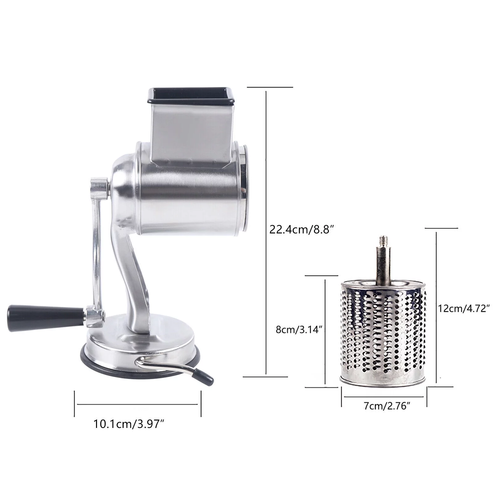 ZhdnBhnos Kitchen Food Rotary Grater Drum Slicer Grinding Tool Vegetable Shredder Grinder with 5 Blades Stainless Steel