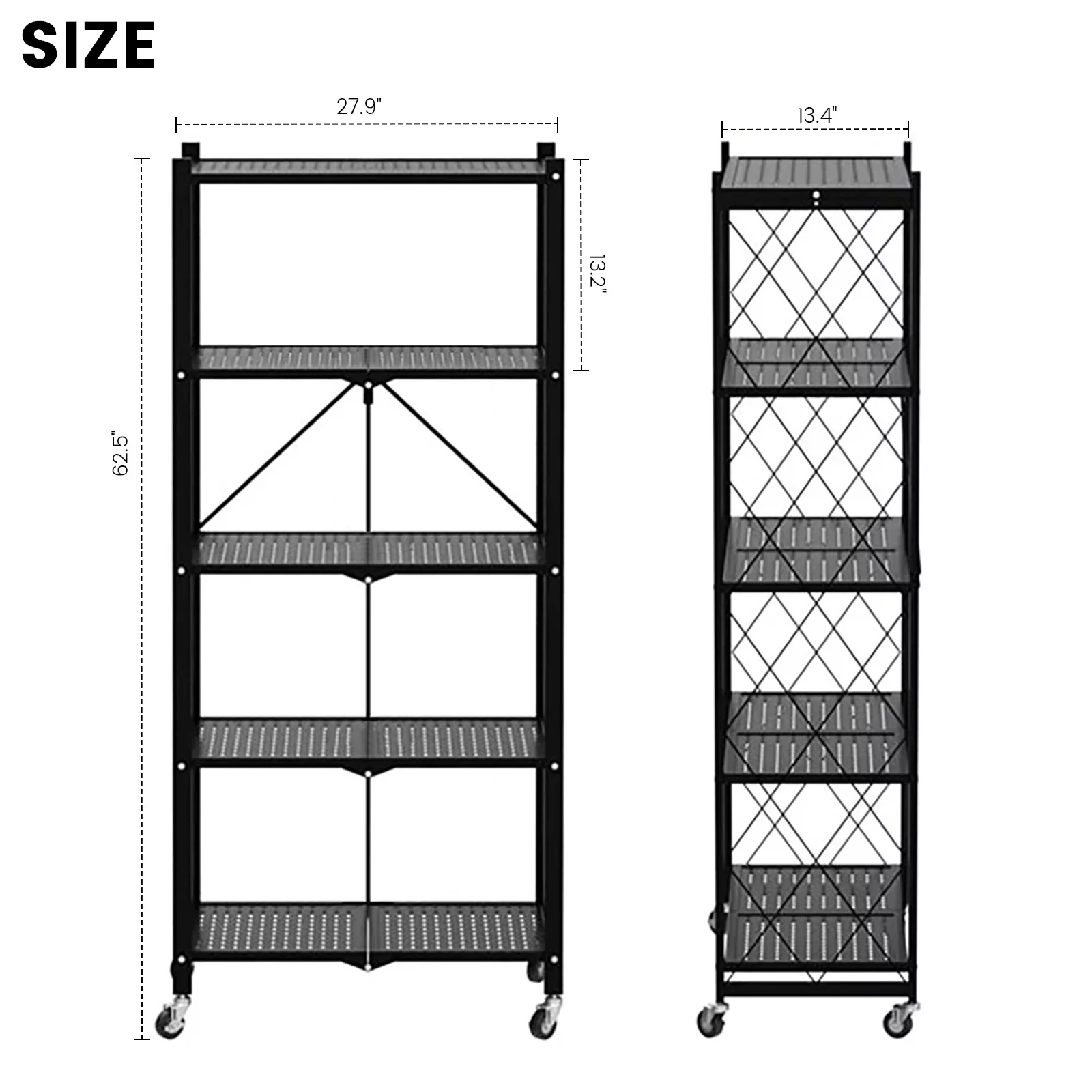 5 Tier Storage Shelf Wire Shelving Unit Storage Rack Metal for Kitchen Organization, with wheels, Black (5 Tier)
