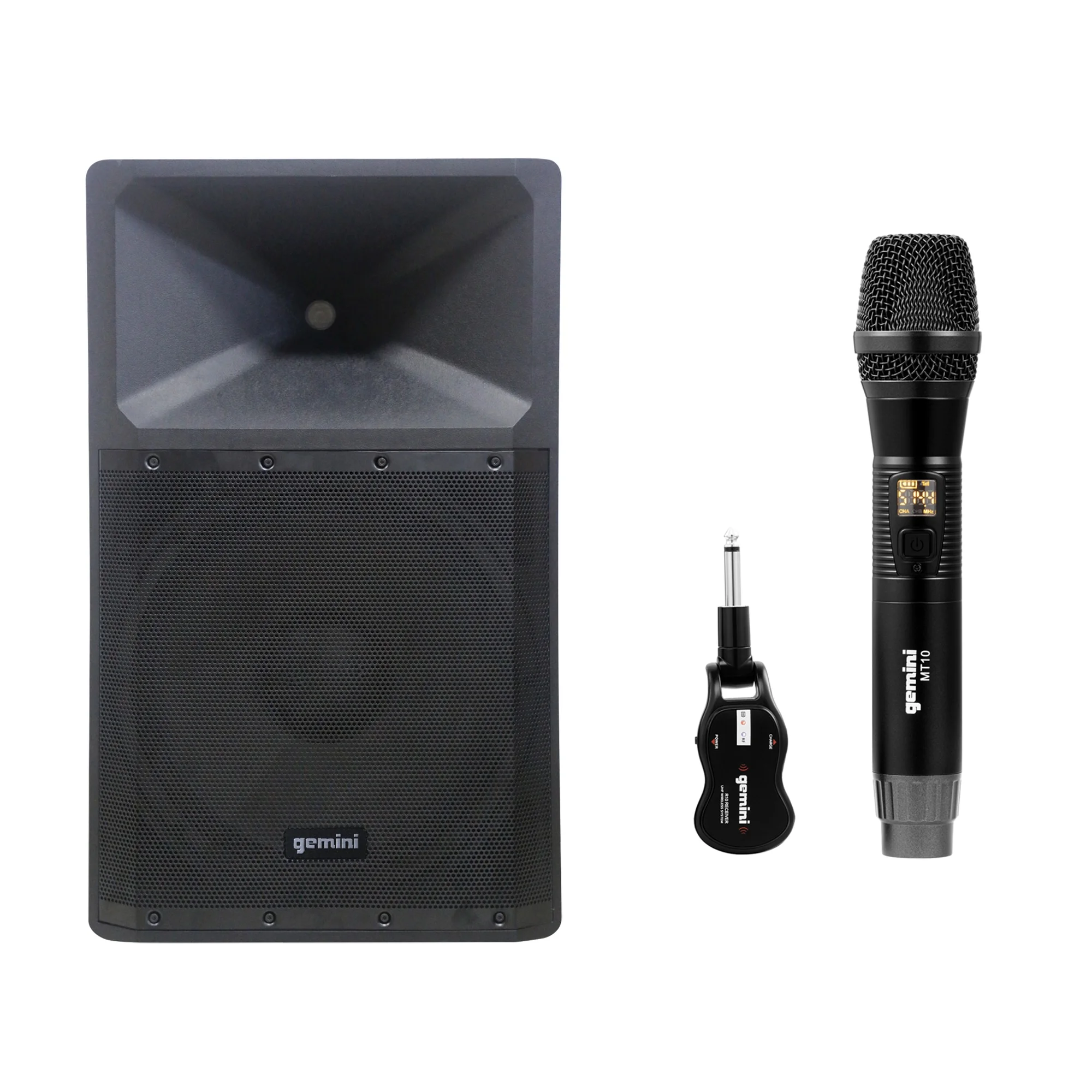 Gemini GSP-2200 Ultra Powerful Bluetooth 2,200 Peak Watt Speaker with Built-In Media Player & GMU-M100 UHF Single Wireless Microphone System, 843631170854