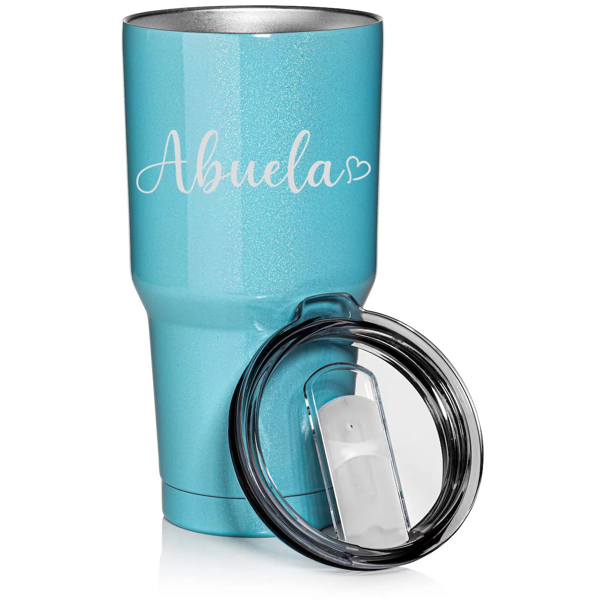30 oz Tumbler Stainless Steel Vacuum Insulated Travel Mug Cup Abuela With Heart (Light Blue Glitter)