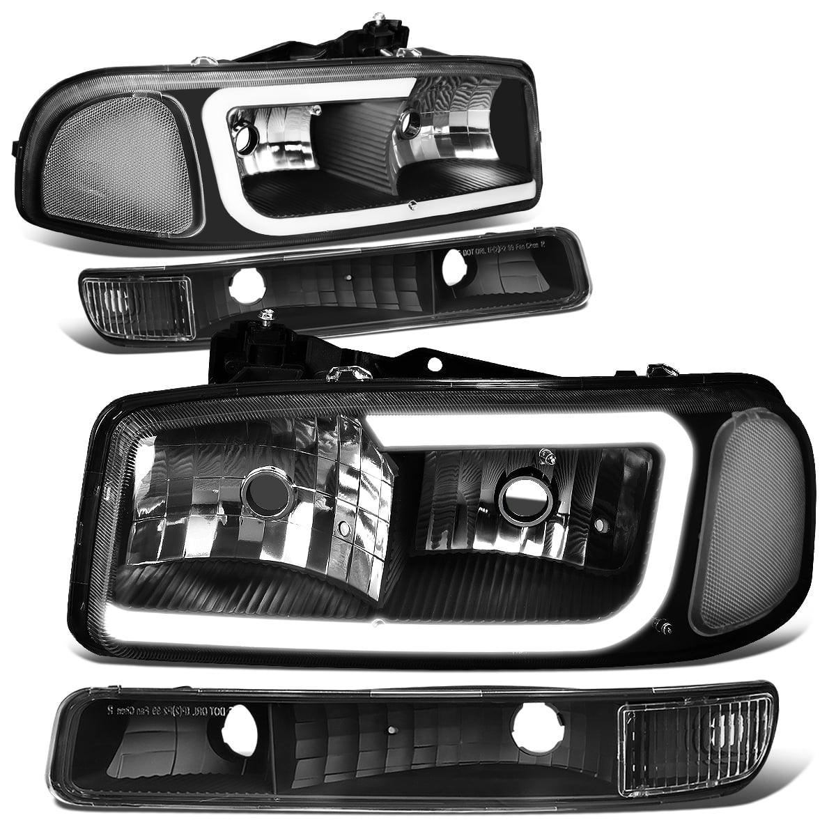 DNA Motoring HL-LB2-SIERRA99-BK-CL1 For 1999 to 2007 GMC Sierra Yukon XL Pair LED DRL Headlight Turn Signal Bumper Lamps Black Housing Clear Corner