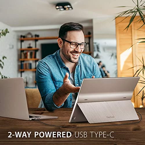 ViewSonic 15.6 Inch 1080p Portable Monitor with 2 Way Powered 60W USB C, IPS, Eye Care, Dual Speakers, Built in Stand with Cover (VG1655)