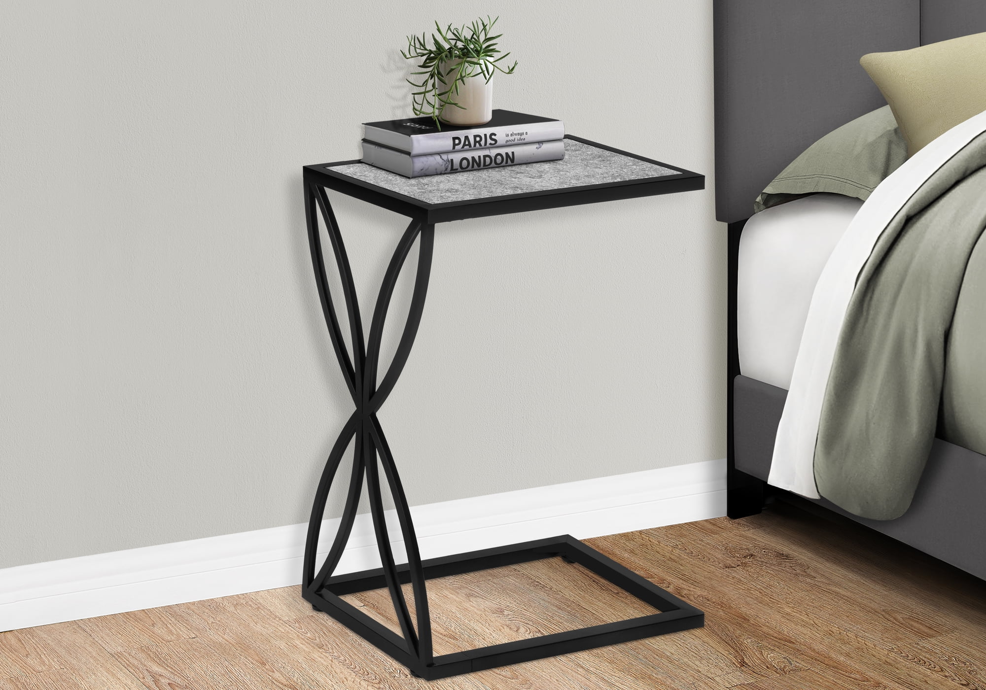 Accent Table C-shaped End Side Snack Living Room Bedroom Metal Grey