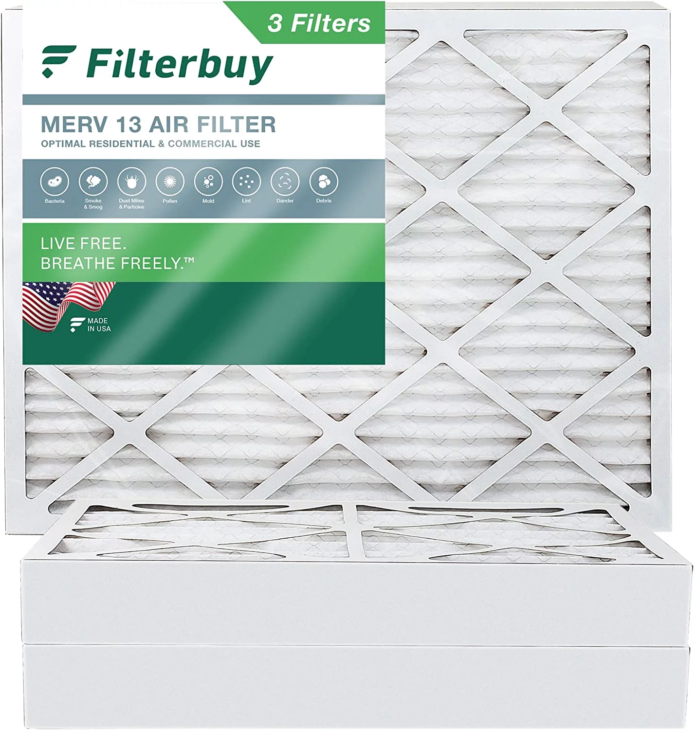 Filterbuy 20x25x4 MERV 13 Pleated HVAC AC Furnace Air Filters (3-Pack)