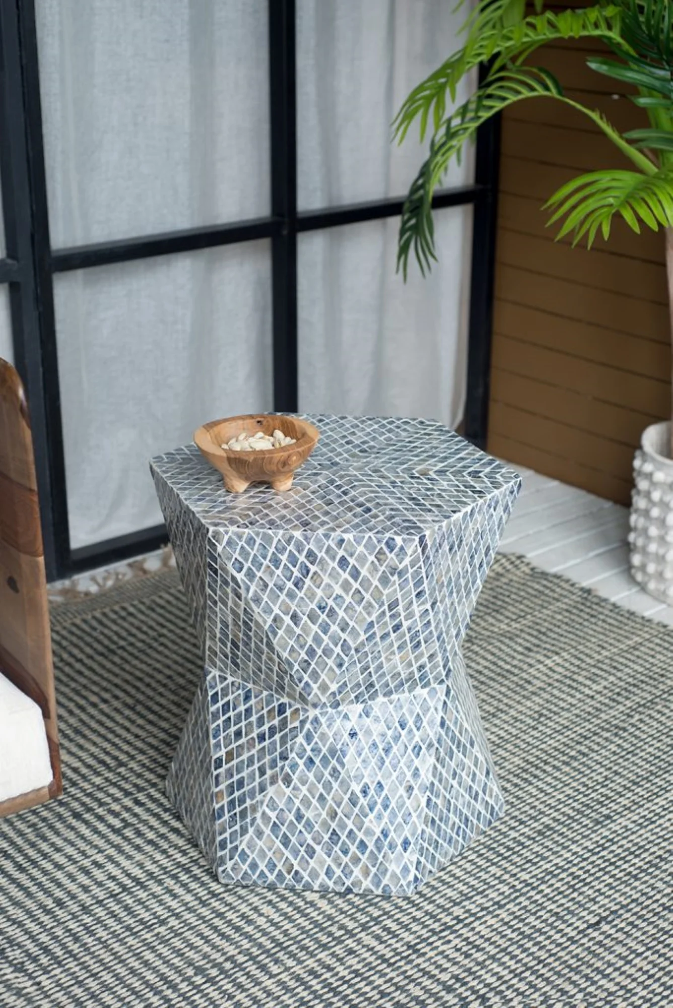 CC Home Furnishings Geometric Capiz Shell Inlay Accent Stool - 19.75