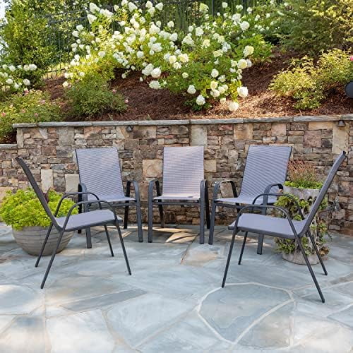 5 Pack Brazos Series Gray Outdoor Stack Chair With Comfort Material And Metal Frame