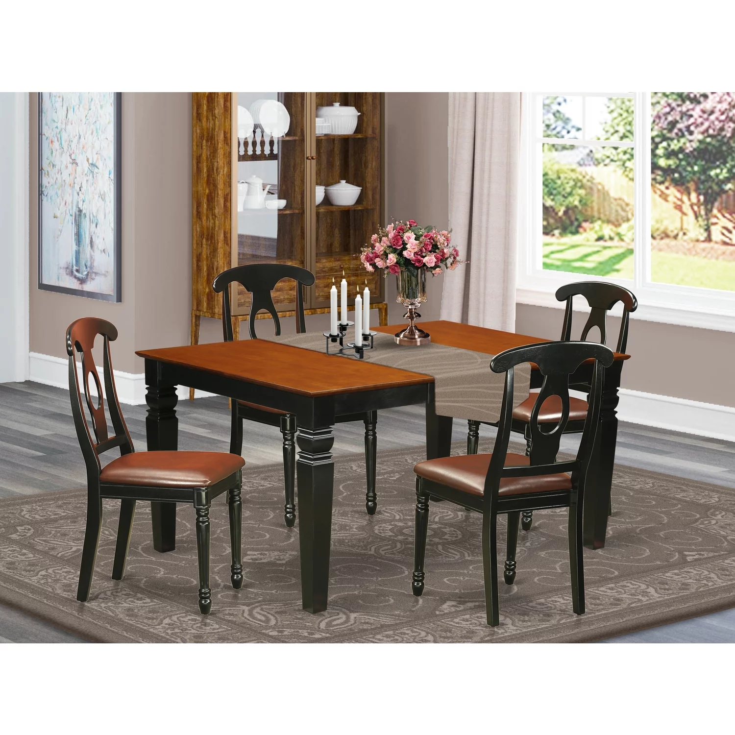 East West Furniture Weston 5-piece Wood Dinette Table Set in Black/Cherry