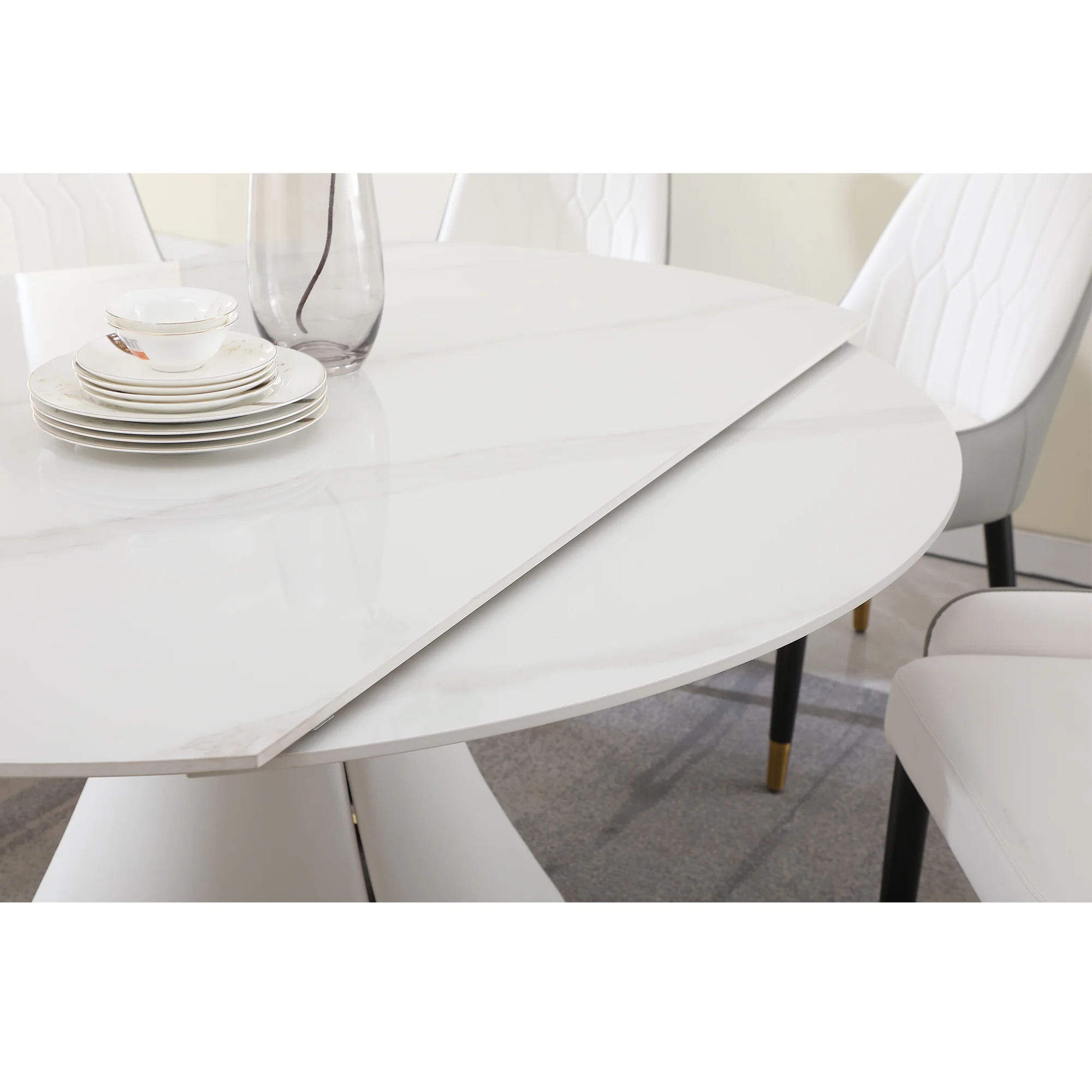 Chic Modern Sintered Stone Table: Multi-Functional, Expandable Design for Stylish Dining