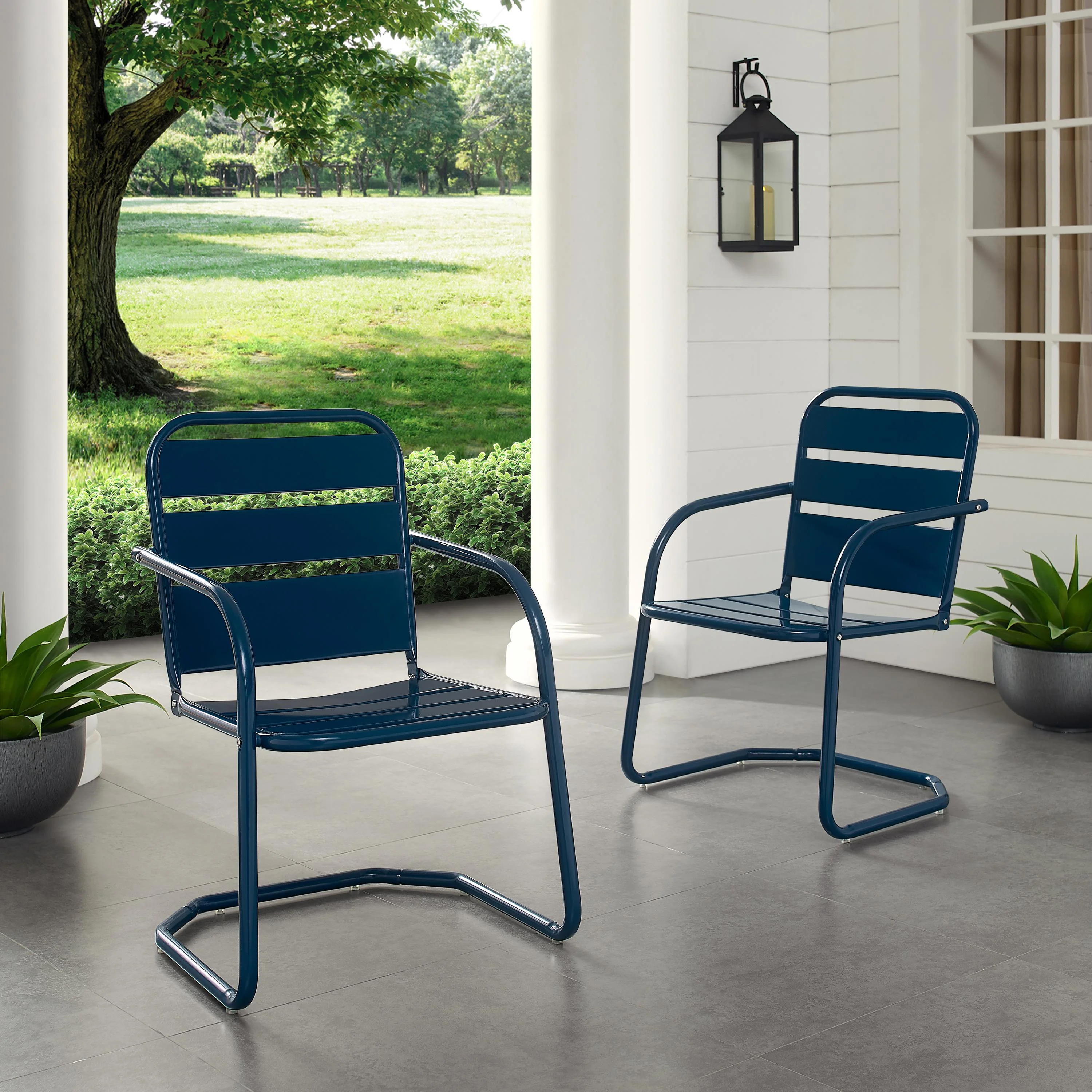 Crosley Brighton Metal Patio Chair in Navy (Set of 2)