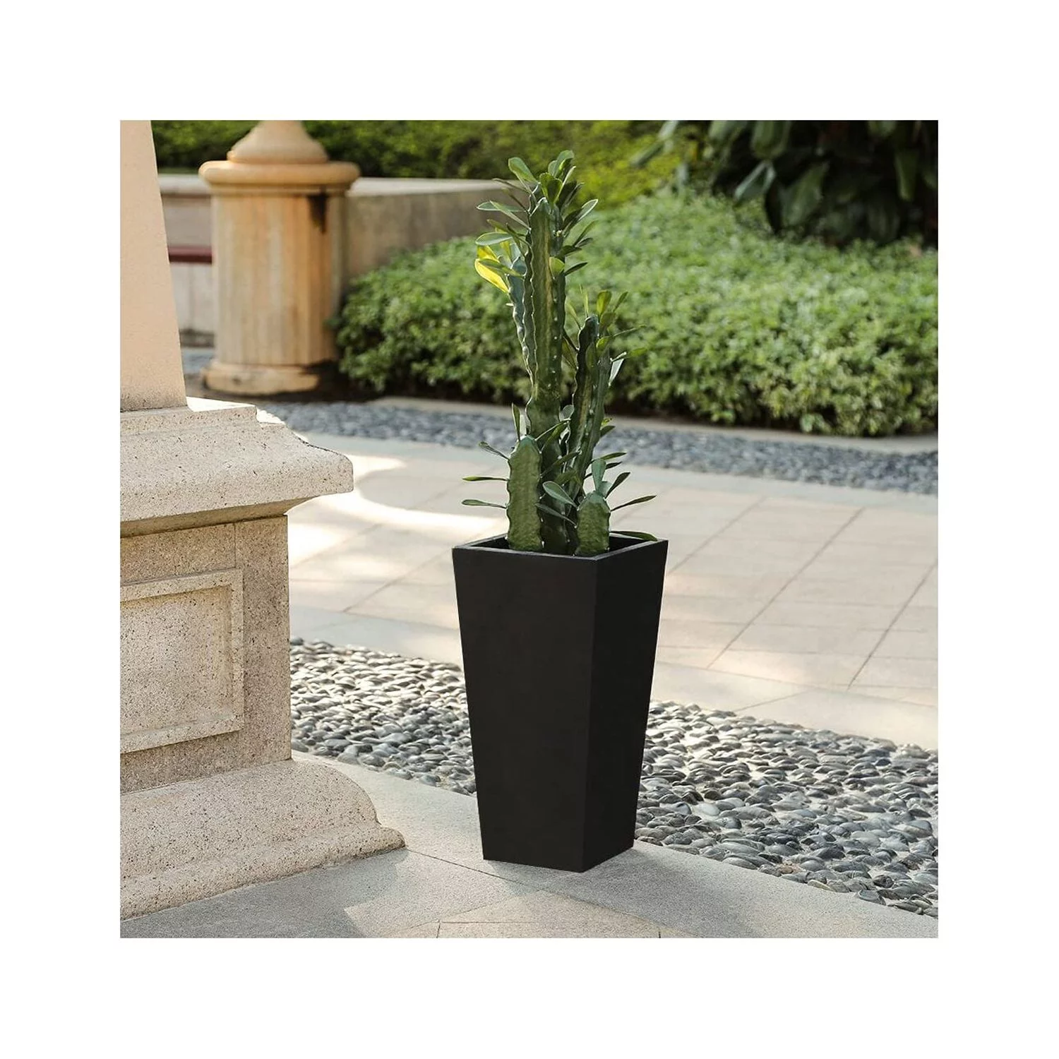 LuxenHome Black MgO 24.2in. H Tall Tapered Planter