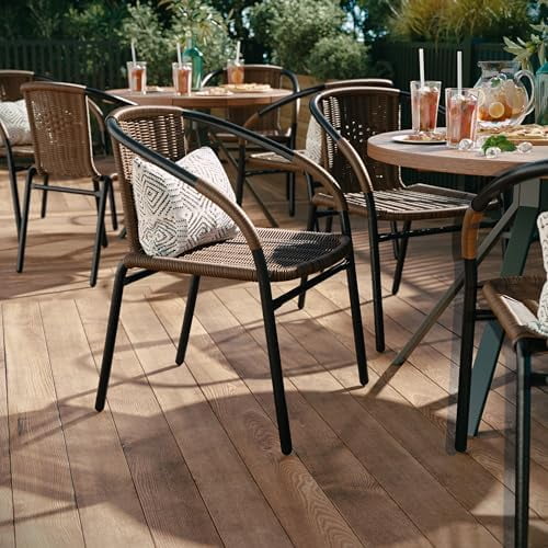 xrboomlife 2 Pack Gray Rattan Indoor-Outdoor Restaurant Stack Chair with Curved Back