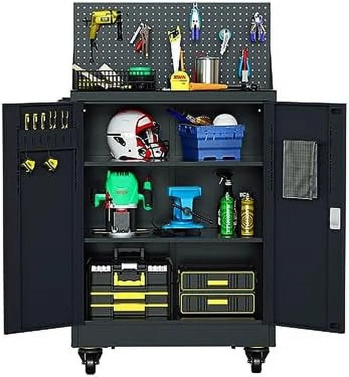 YFbiubiulife Metal  Cabinet - Garage  Cabinet with 2 Doors and 4 Adjustable Shelves Steel Lockable Garage Cabinets for Office Home Garage (Dark Gray  71 Inch)