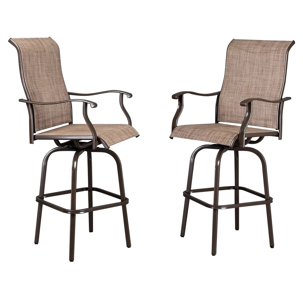 Outdoor Patio Metal Swivel Bar Stools Height Chairs Furniture Set Of 2