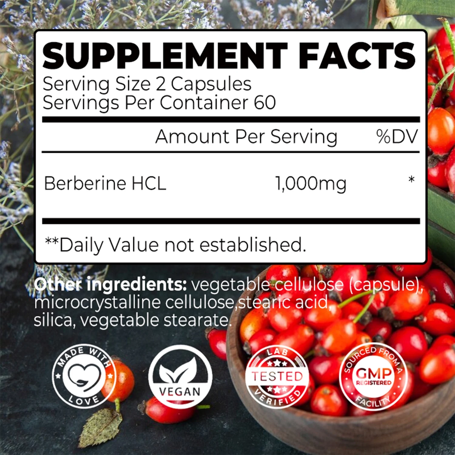 Grevip Berberine 1000mg -Healthy Cholesterol,Blood Sugar Support,Cardiovascular Health 120 Capsules