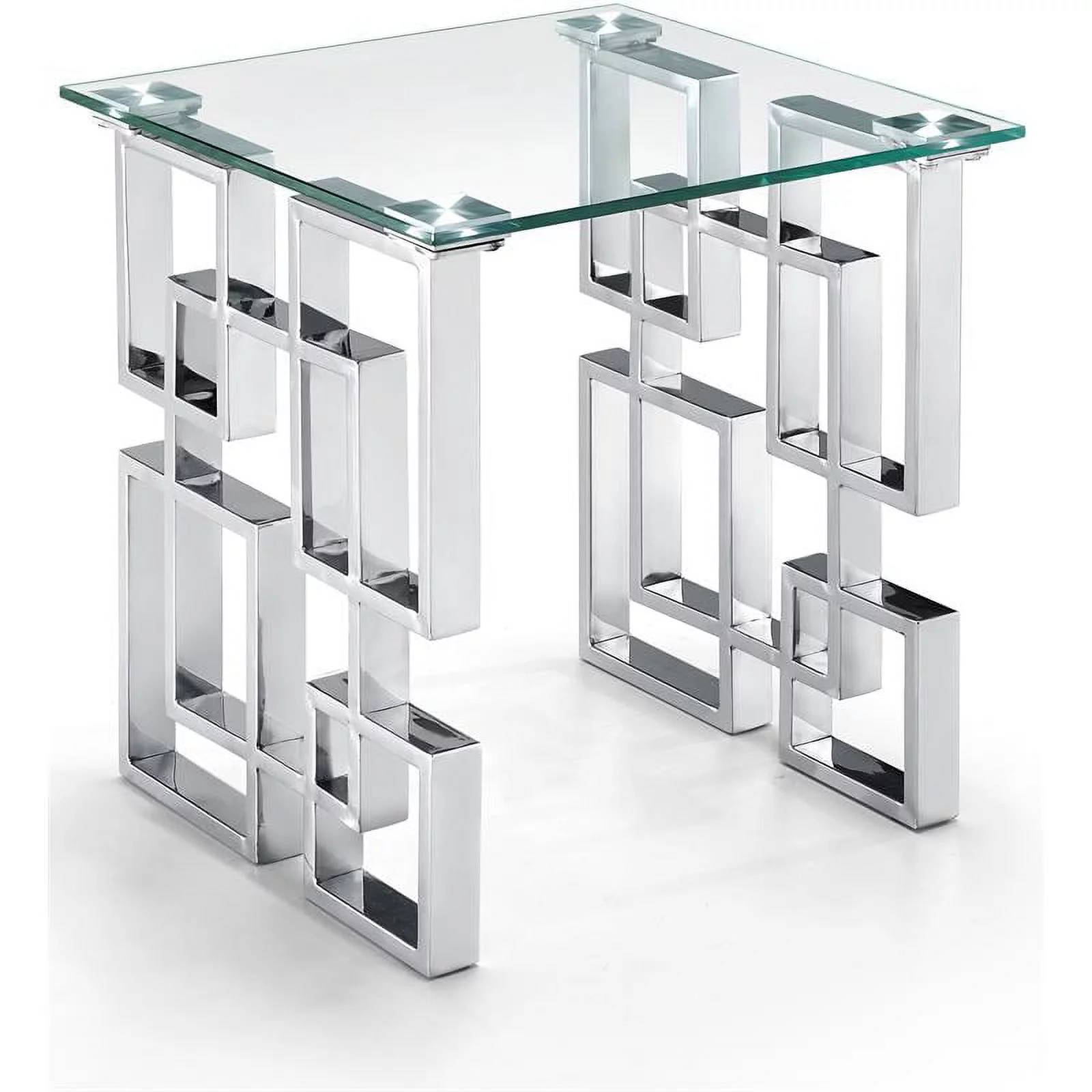 Meridian Furniture Alexis Stainless Steel Glass Top End Table with Chrome Base