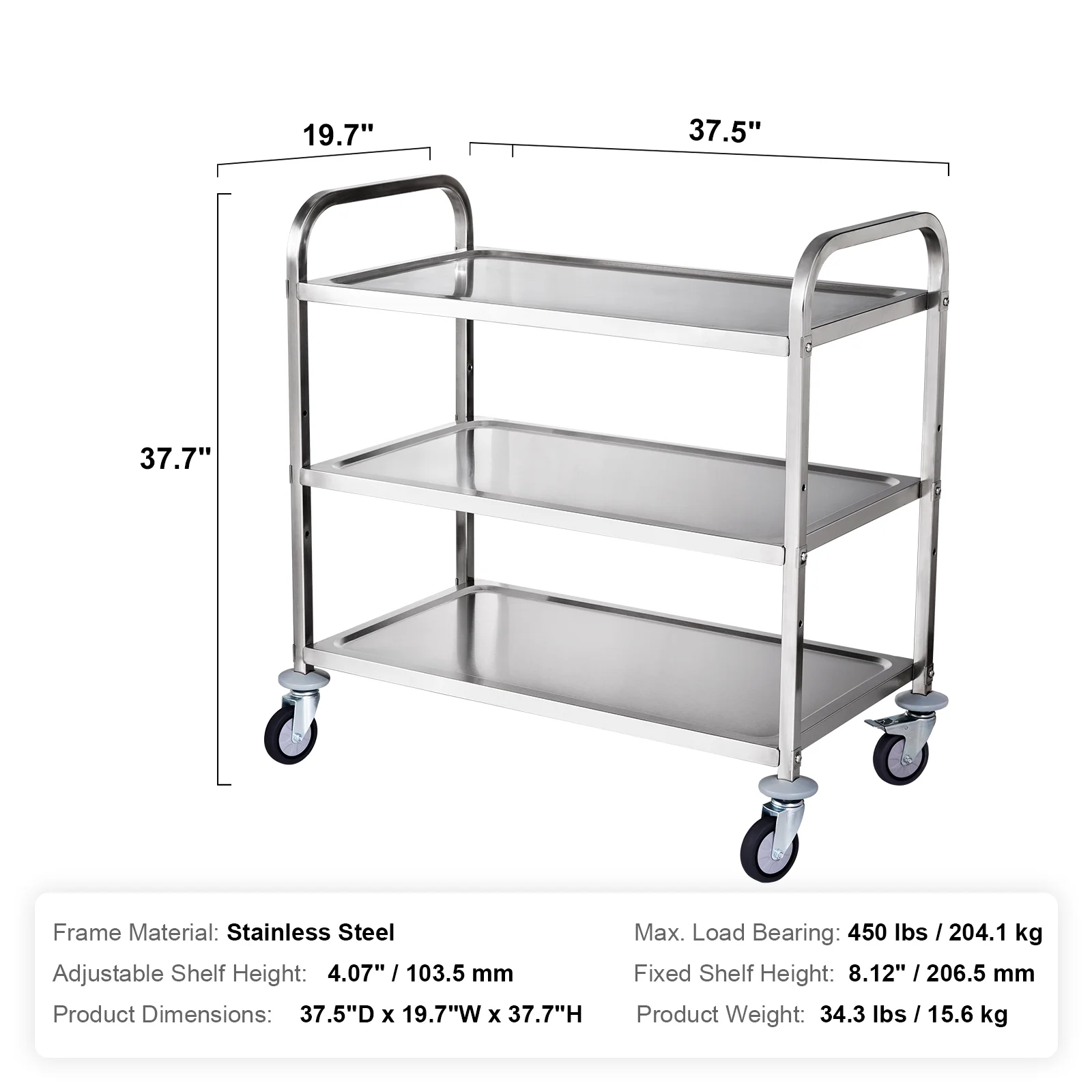 SKYSHALO 3-Tier Utility Cart Rolling Cart on Wheels 37.5