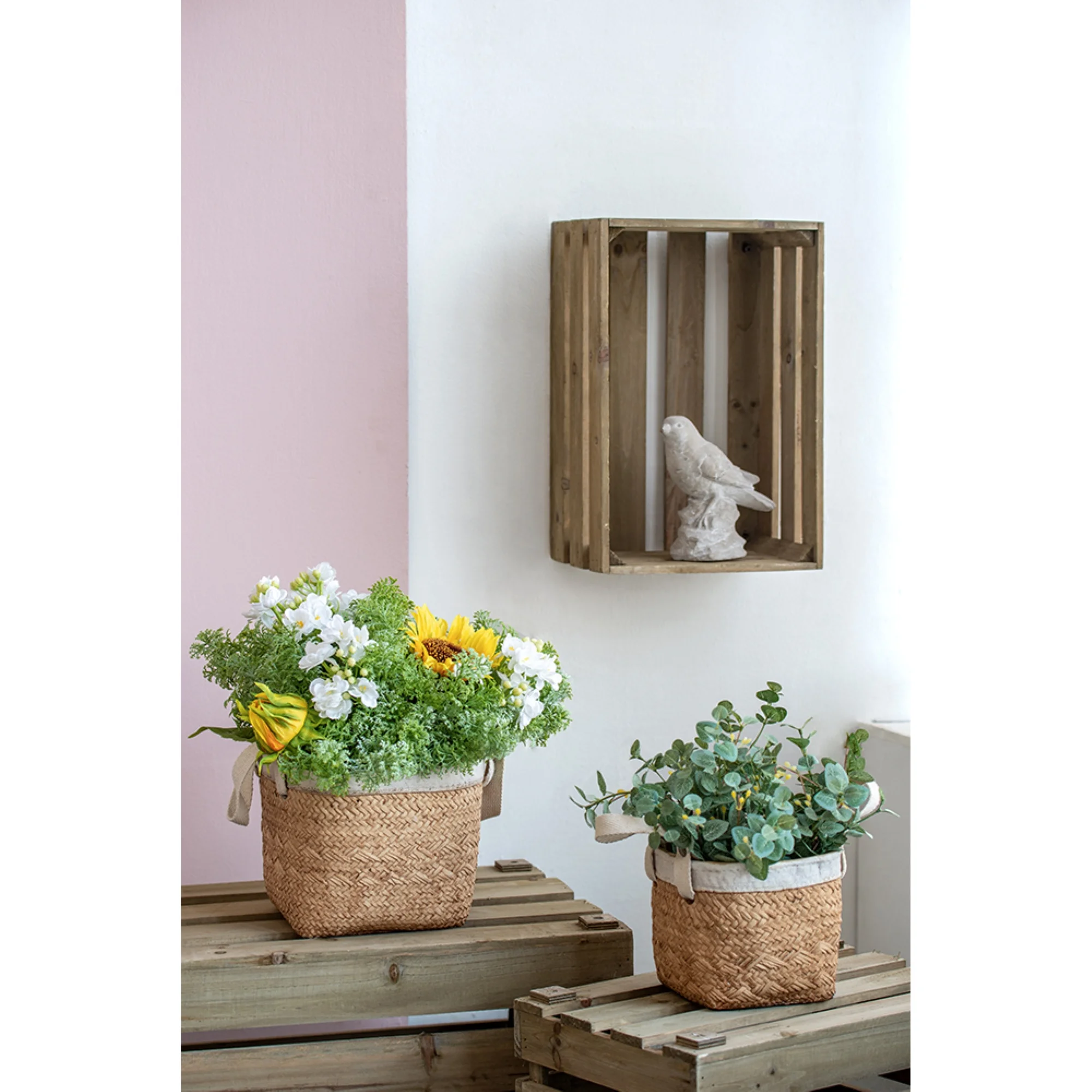 CC Home Furnishings Woven Basket Cement Planters with Cotton Handles - 8.5