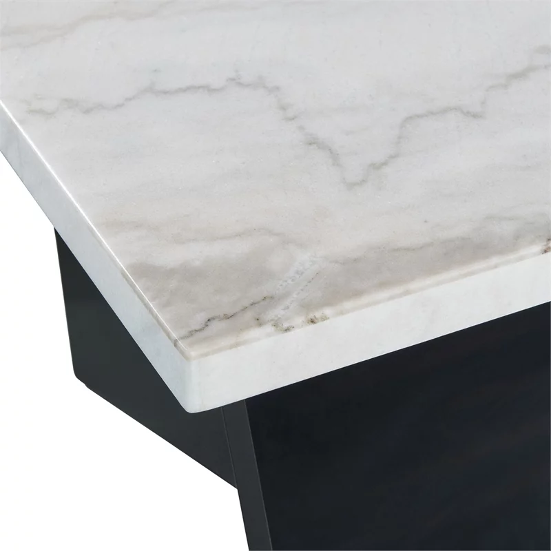 Pemberly Row Traditional Rectangle Coffee Table with White Marble Top