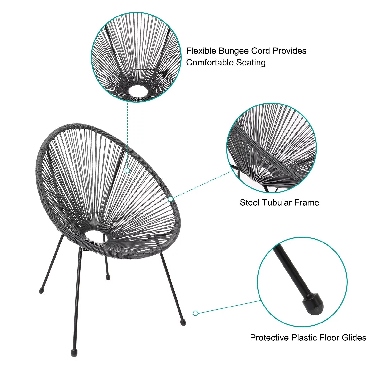 UBesGoo 3-Piece All-Weather Patio Chat Set w/ Glass Table, Acapulco Bistro Furniture, Gray