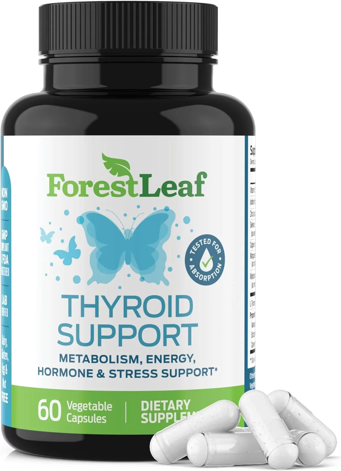 Forest Leaf Thyroid Support for Men & Women Natural Herbal Iodine Supplement, 60 Capsules