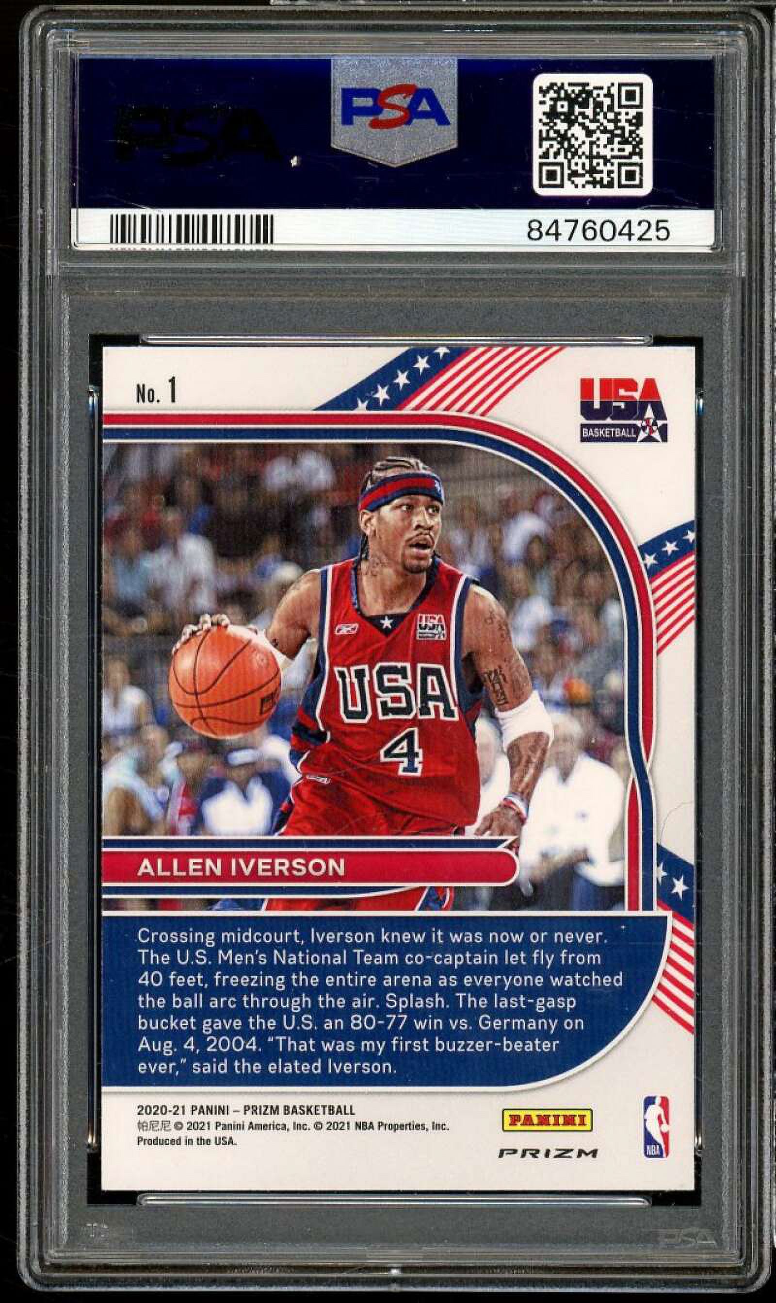 Allen Iverson Card 2020-21 Panini Prizm USA Basketball Prizms Silver #1 PSA 7