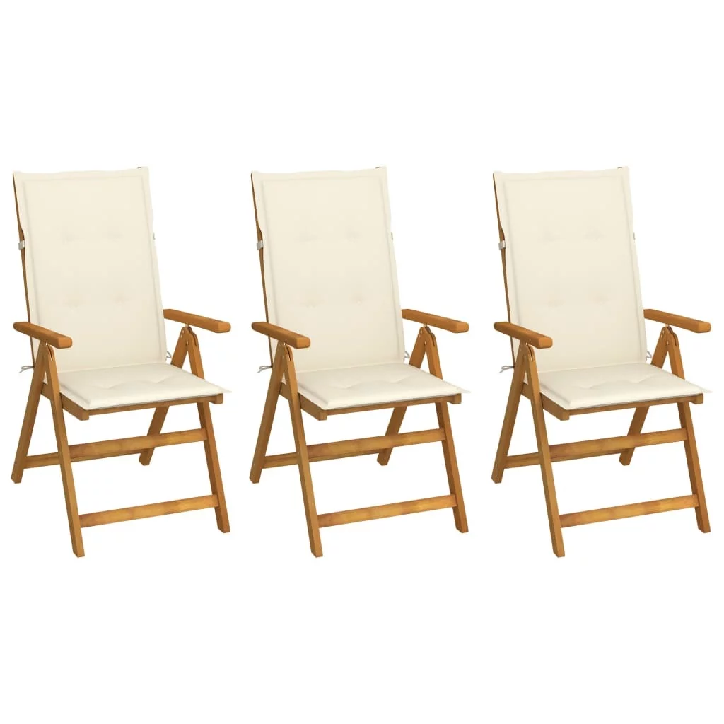 vidaXL Folding Patio Chairs 3 pcs with Cushions Solid Acacia Wood