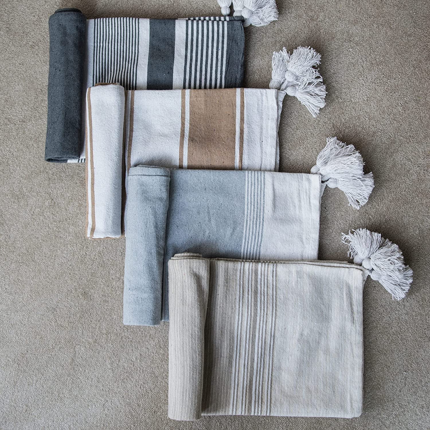 A&B Home Throw Blanket - Light Gray and White Stripe Woven Cotton Blend Blanket, 50