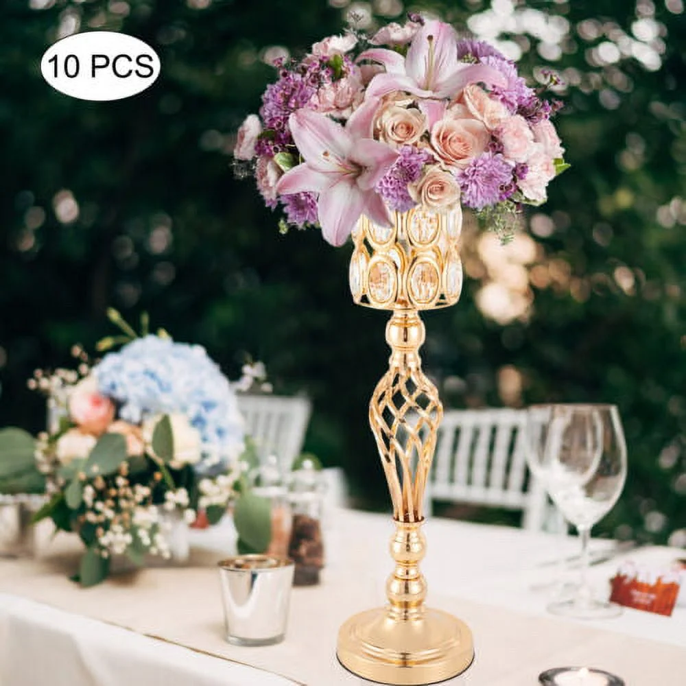 Set of 10 Wedding Centerpieces Gold Vases Wedding Flower Vases w/ Crystal Bead