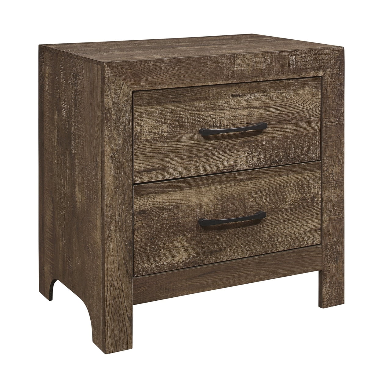 2 Drawer Rustic Wooden Nightstand with Block Legs, Brown- Saltoro Sherpi