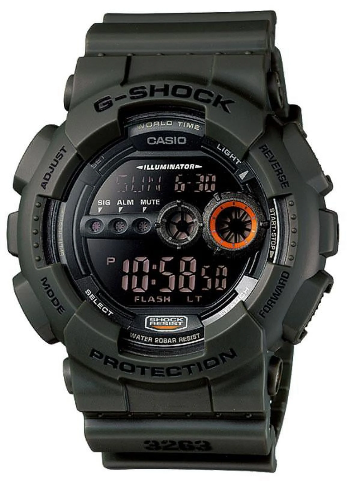 Casio Men's XL Series G-Shock Quartz 200M WR Shock Resistant Resin Color: Olive Green(Model GD-100MS-3)