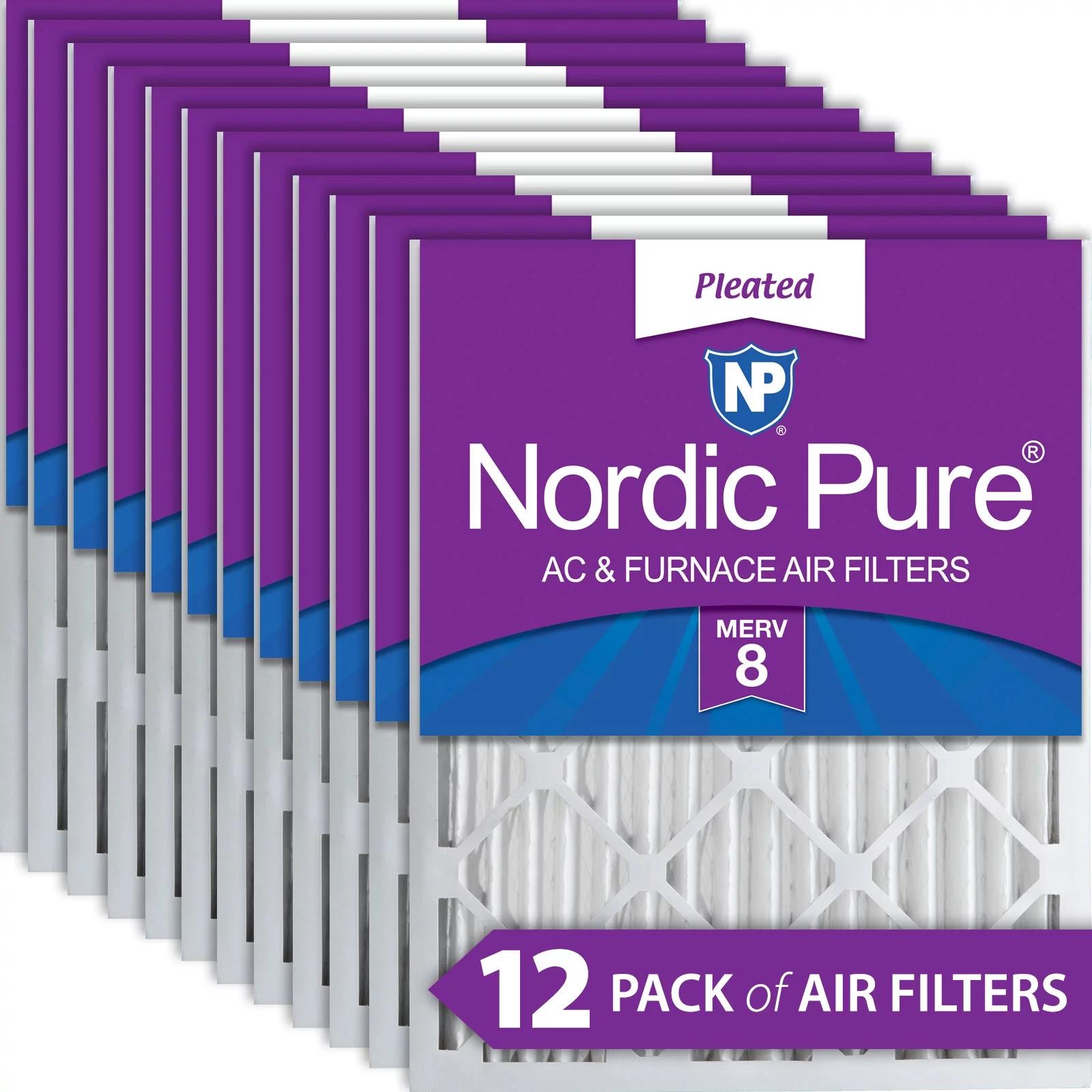 Nordic Pure 20x20x2 Pleated MERV 8 Air Filters 12 Pack