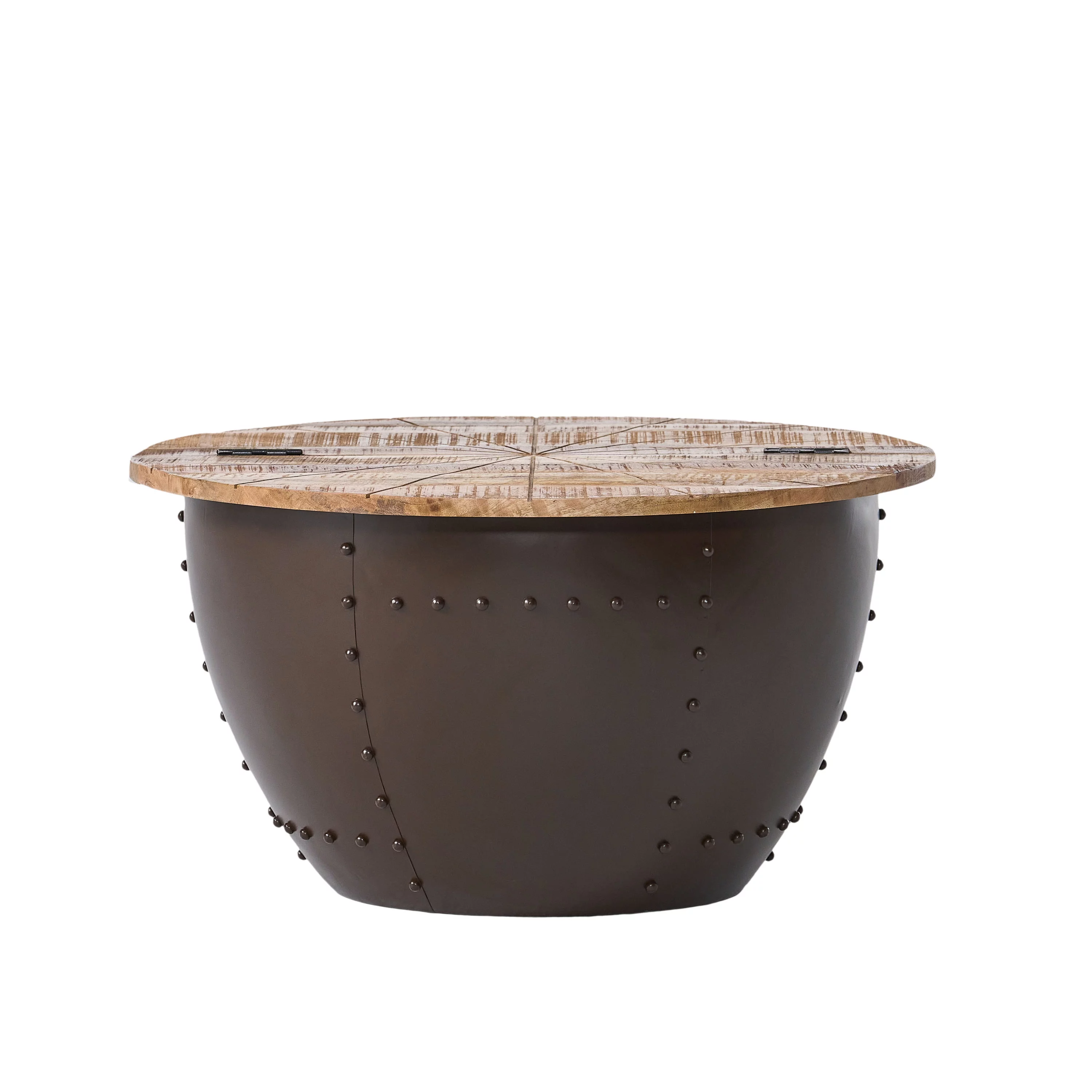 Kim Handcrafted Boho Mango Wood and Iron Accent Table, Natural and Black