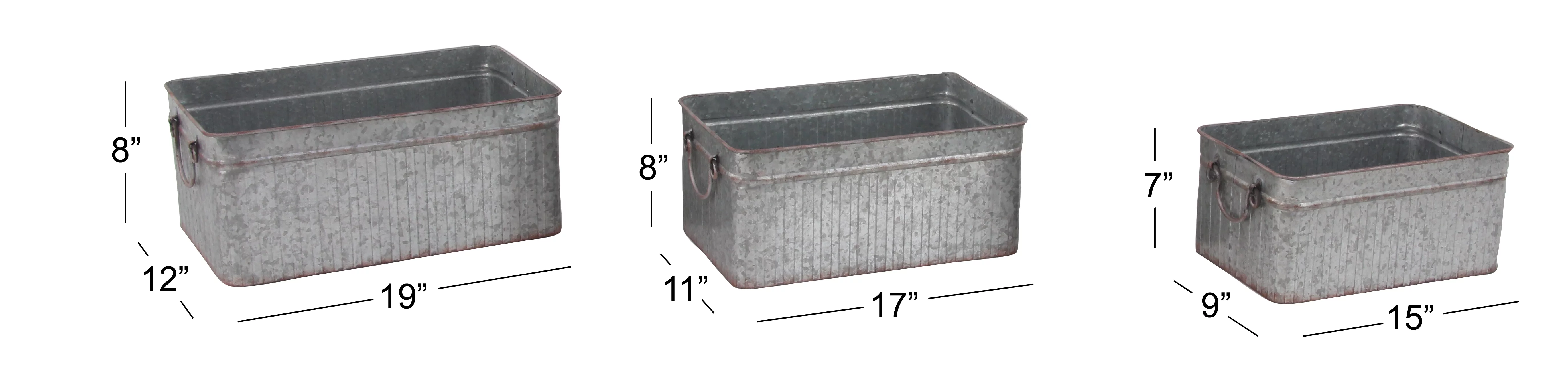 DecMode Set of 3 Farmhouse Iron Rectangular Planters with Handle