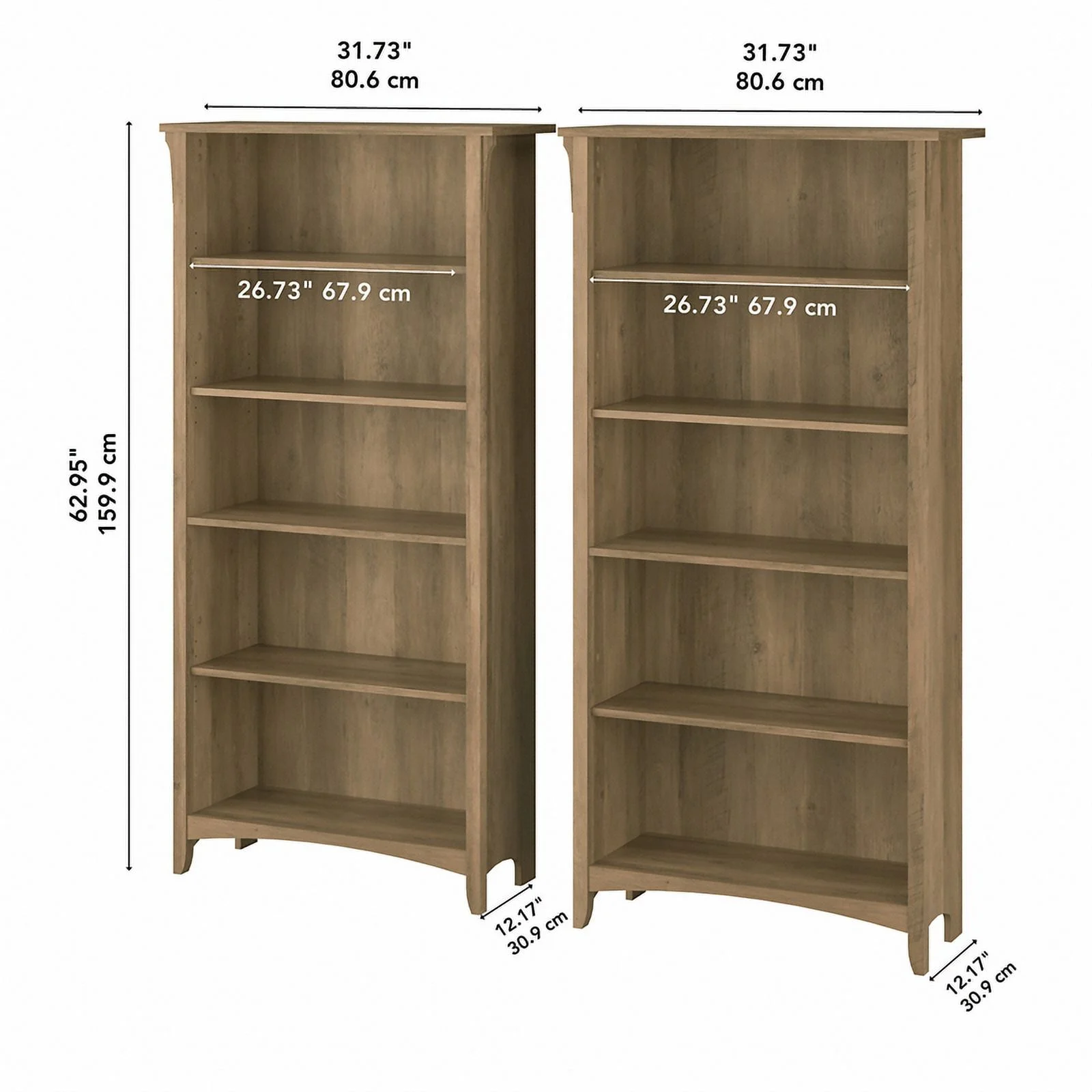 Pemberly Row Tall 5 Shelf Bookcase Set of 2 in Reclaimed Pine - Engineered Wood