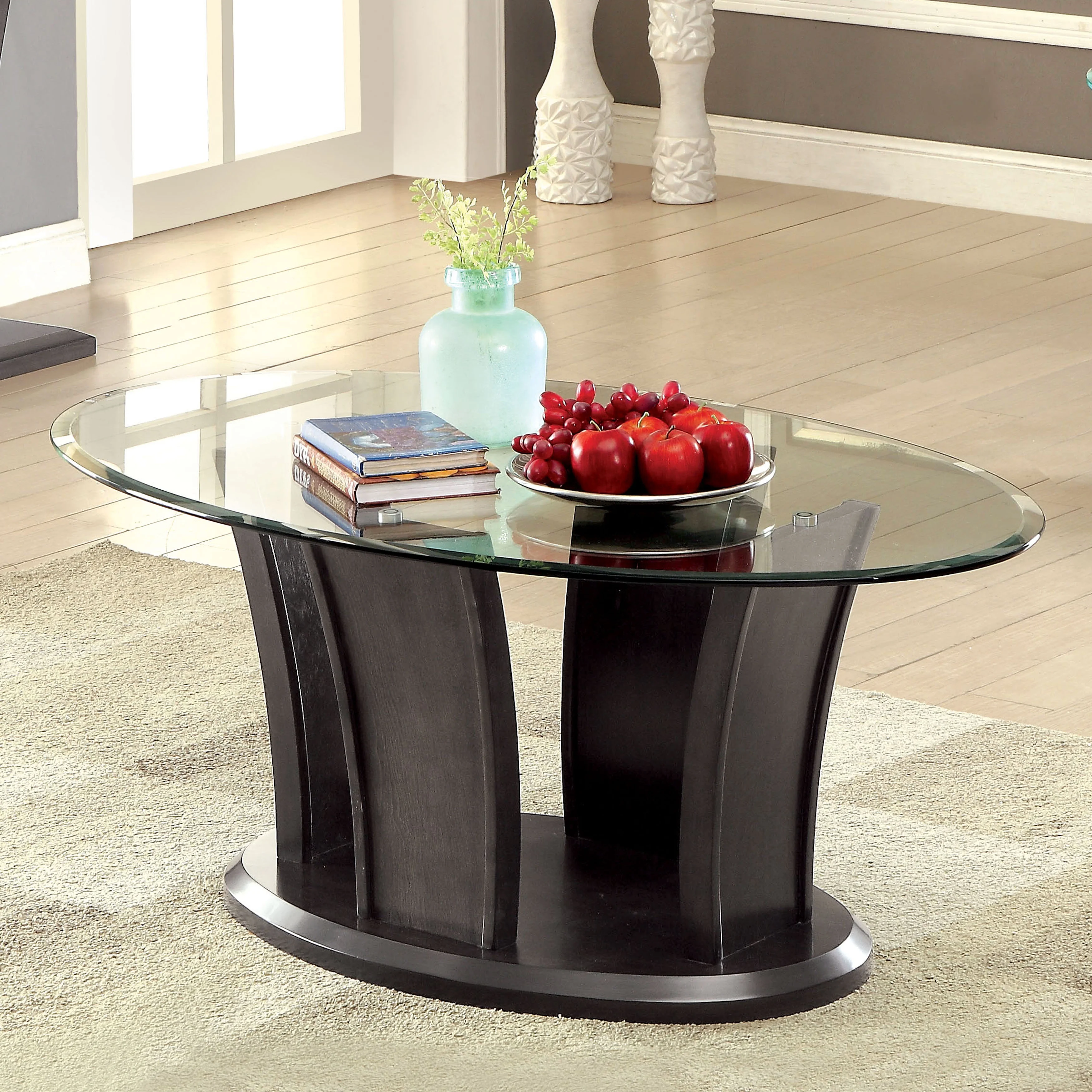 Furniture of America Panna 3-Piece Coffee Table Set, Dark Cherry