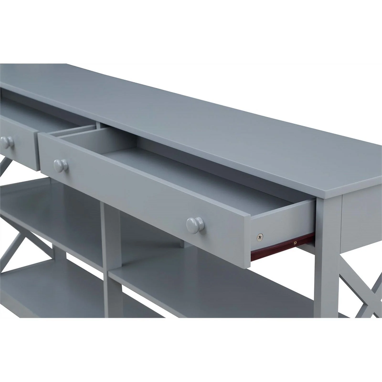 Pemberly Row Two-Drawer 60-inch Console Table with Shelves in Gray Wood Finish