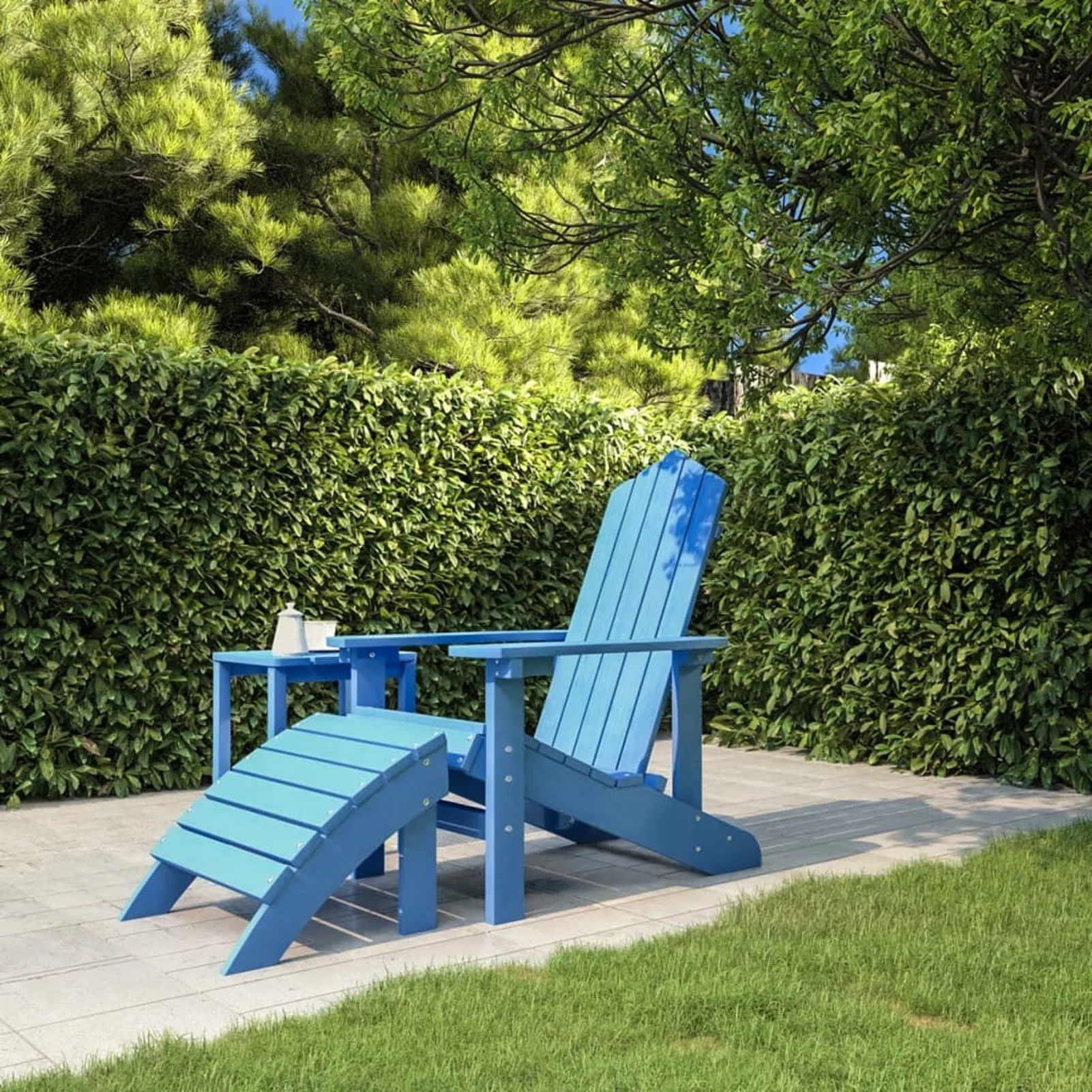 OWSOO Patio Adirondack Chair with Footstool HDPE Aqua Blue