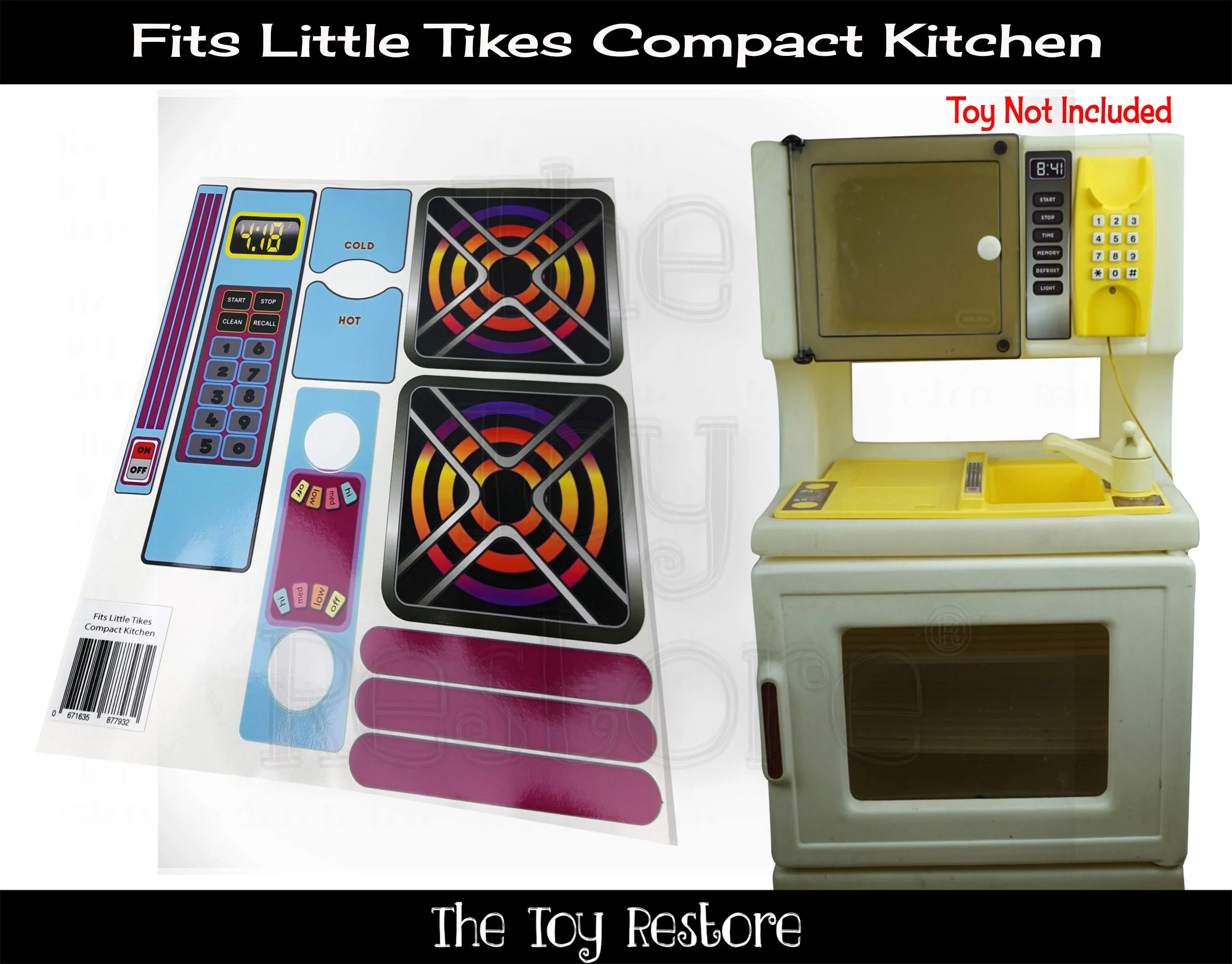 The Toy Restore Replacement Stickers for Vtg Little Tikes Compact Play Kitchen Blue & Purple