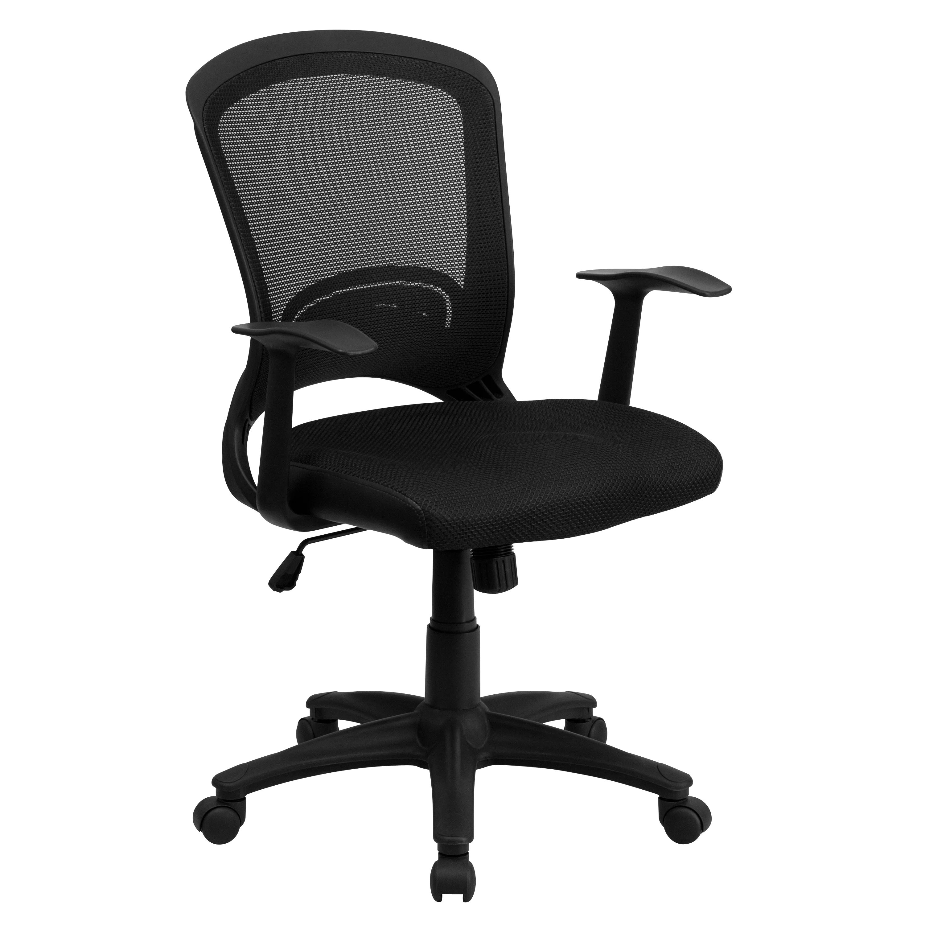 BizChair Mid-Back Designer Black Mesh Swivel Task Office Chair with Arms