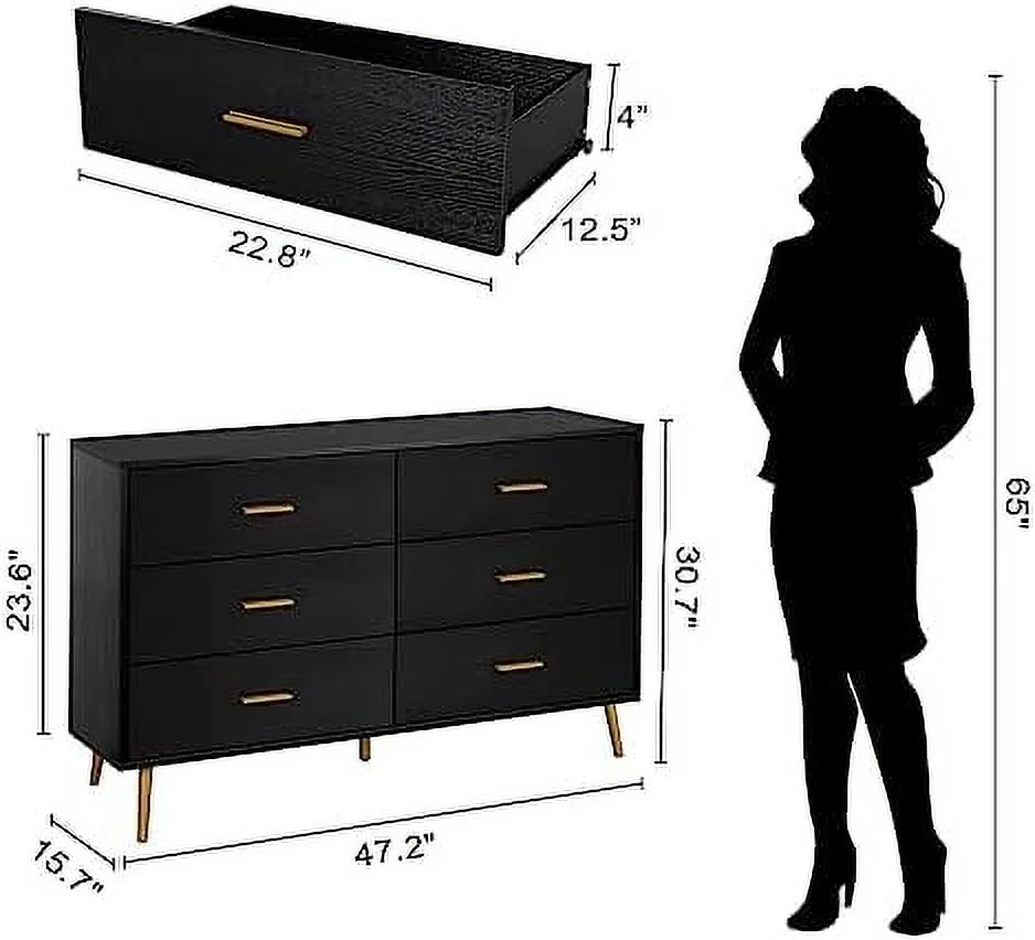 JDZHAPPYLIFE Wood Dresser for Bedroom  Modern Chests of Drawer  6 Drawer  Organizer with Metal Handles for Bedroom  Hallway Closet
