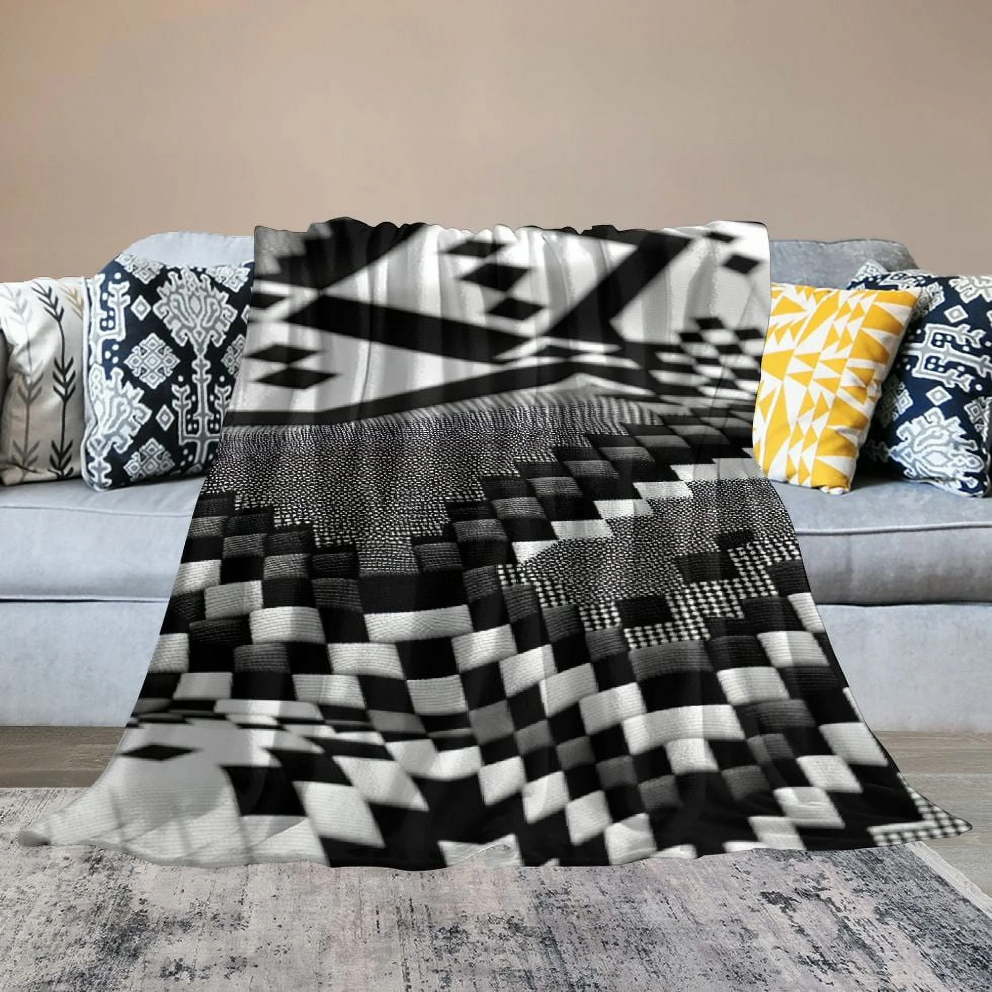 EastSmooth  100% Cotton Throw Blanket for Couch - 50x60 Black and Cream Throw Blanket for Bed, Sofa, or Chair - Machine Washable, All Seasons Neutral Lightweight Blanket Indoor or Outdoor Use