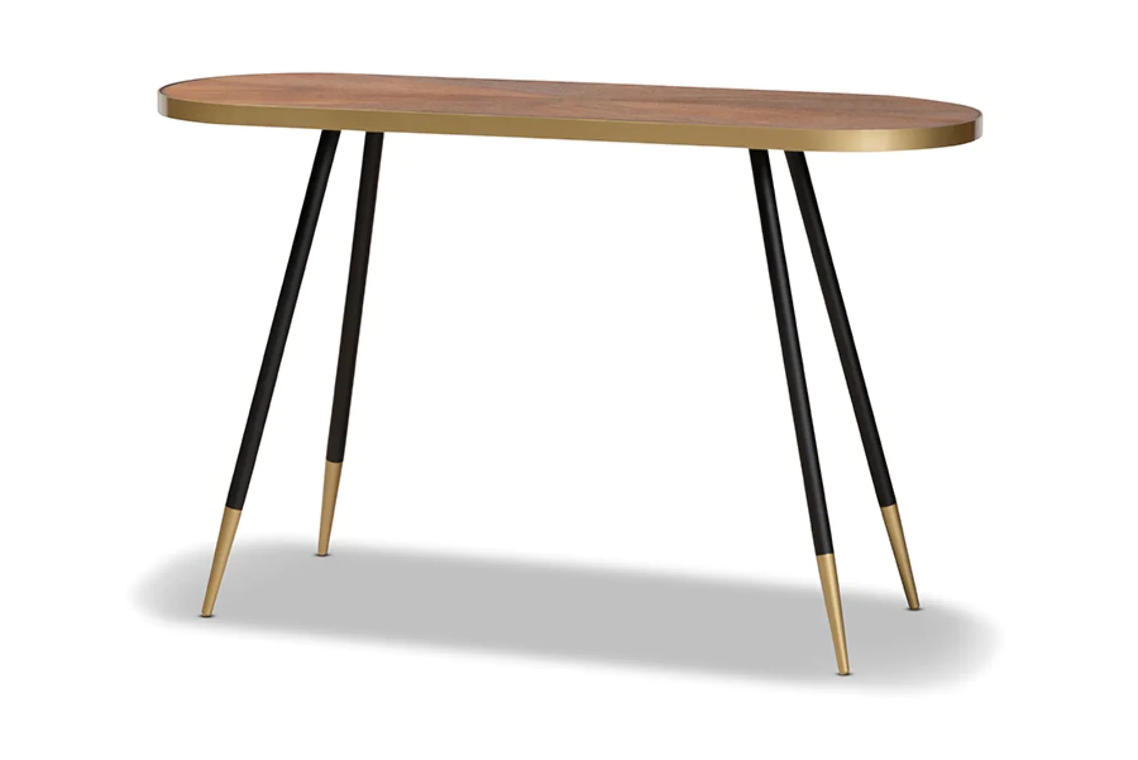 Baxton Studio Lauro Modern and Contemporary Walnut Wood Finished and Two-Tone Gold and Black Metal Console Table